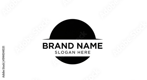 Minimalist black circle logo with text placeholder for brand name and slogan.