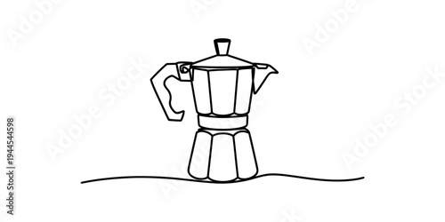 A minimalist single-line drawing illustration of a traditional moka pot coffee maker Vector, illustration