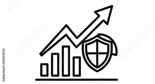 Growth and security a line graph with rising bars protected by a shield