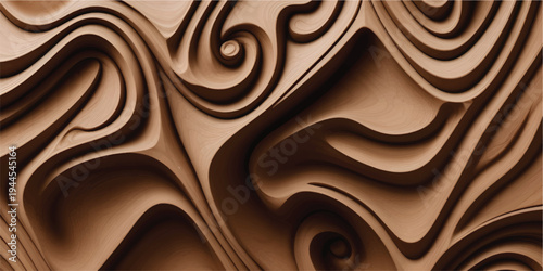 A seamless dark chocolate texture design featuring a brown metallic wave pattern with gold floral ornaments and liquid fractal art for a vintage textile wallpaper