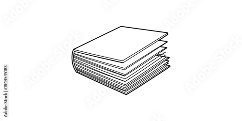 A simple line art illustration depicting a book with fanned pages on a white background Vector, illustration