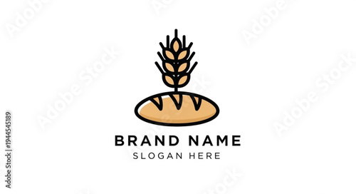 Simple and clean logo design featuring a loaf of bread with a wheat stalk on top, representing bakery or food business.