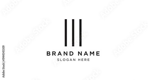 Minimalist logo design with three vertical lines and placeholder text for brand name and slogan.