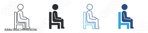 Sitting person icon set, person sitting on chair icon. Waiting or resting posture concept. Human sitting position symbol. Vector illustration.
