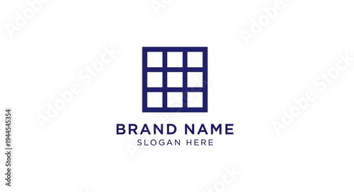 Simple geometric logo design with a grid pattern and placeholder text for brand name and slogan.