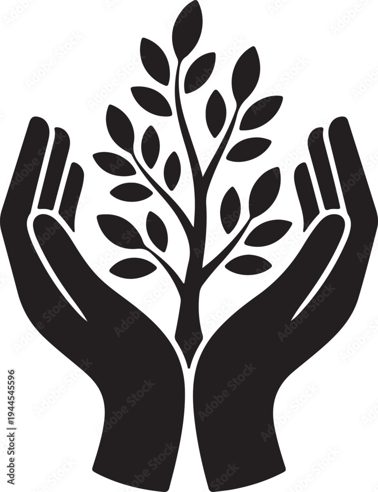 Fototapeta premium Human Hands Holding Tree Earth Day Silhouette Vector