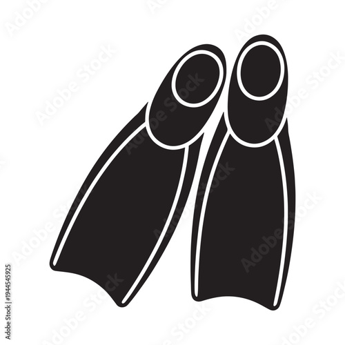 Black and white illustration depicting a pair of diving or swimming fins