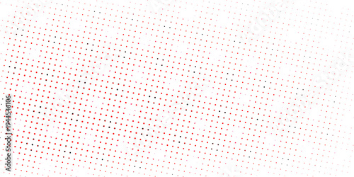 Red color halftone gradient texture. Vanishing cartoon polka dot background. Repeating dotted gradation pattern. Fading comic pop art overlay backdrop. Raster halftone effect wallpaper. Vector