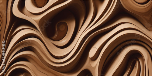 Abstract black and white flowing liquid silk swirls create a smooth cocoa texture and dark chocolate wave pattern for a sweet cream food design wallpaper