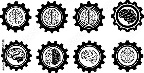 brain gear icons with different brain designs for cognitive concepts  infographic elements