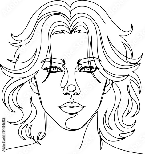 man with long hair line art 