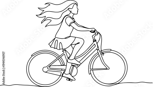 girl riding a bicycle line art 
