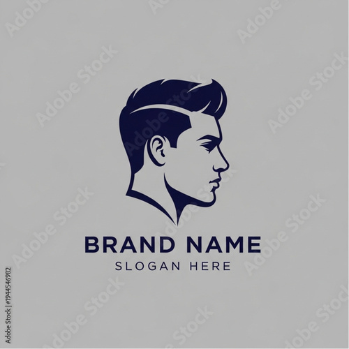 Modern and stylish logo design featuring a man's profile with a clean haircut and space for brand name and slogan.