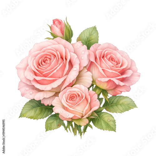 PNG Elegant pink roses with leaves.
