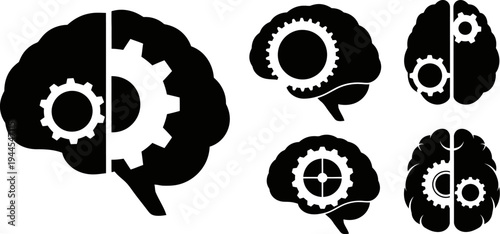 brain with gear and wrench icons for science and technology concepts