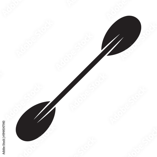 Simple black and white illustration of a kayak paddle on white