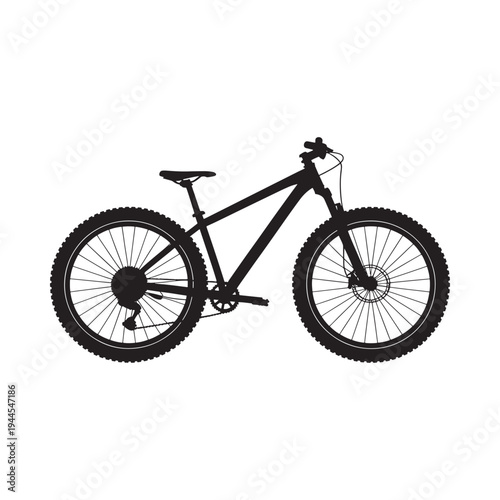 Silhouette of a mountain bike against a stark white background