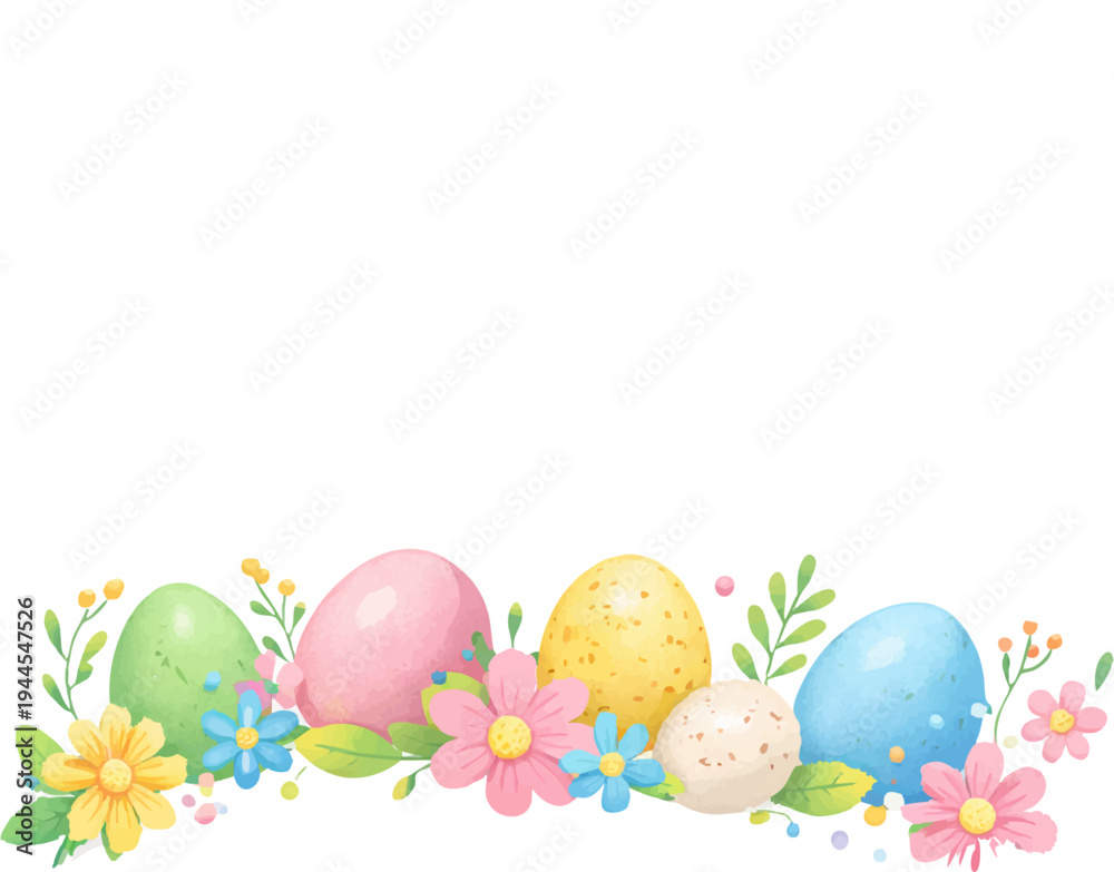 Fototapeta premium Minimal Easter Eggs on Grass, Flat Vector Design