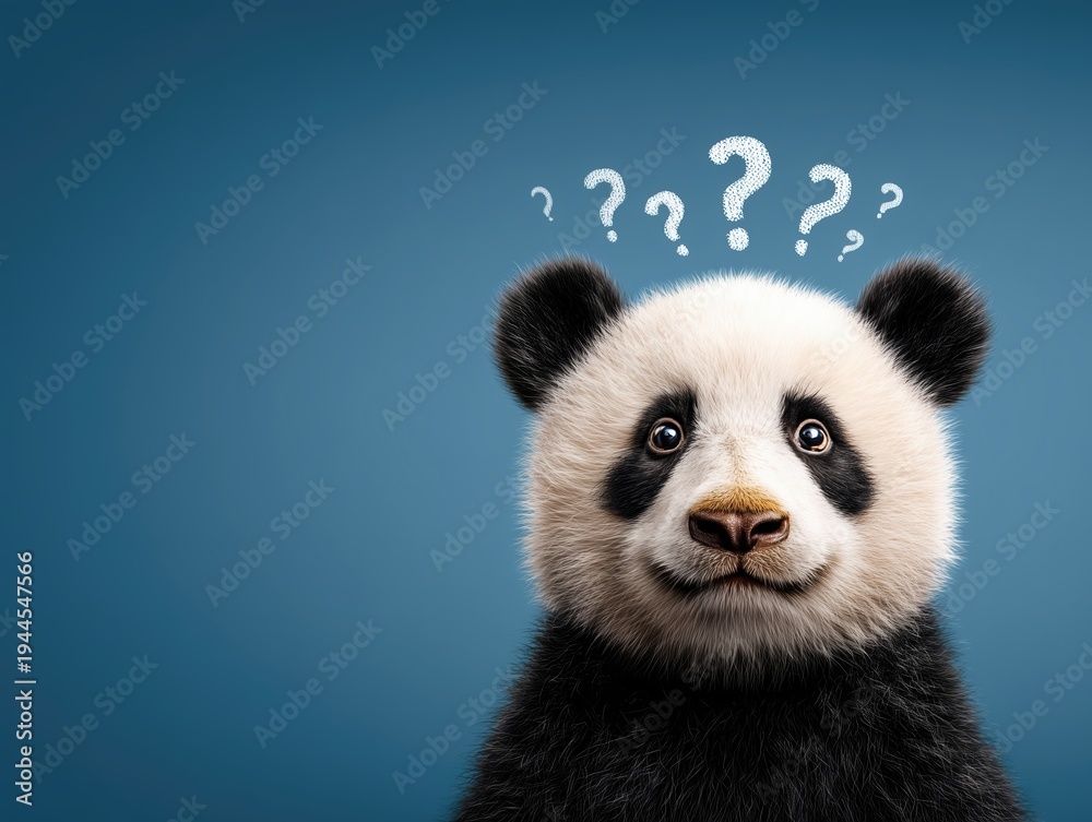 Obraz premium curious panda with question marks