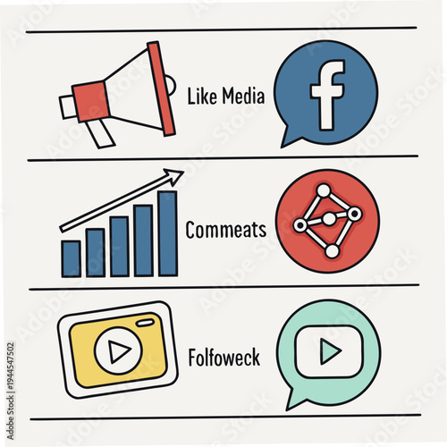 Social media with megaphone and bar chart facebook youtube