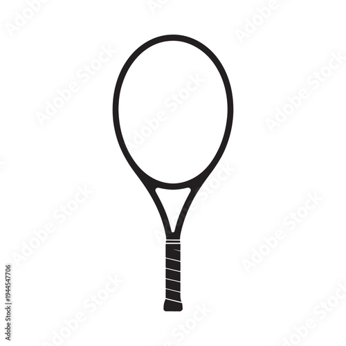 Simple black and white illustration of a tennis racket on white background