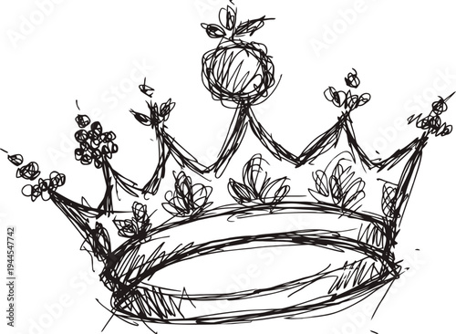 Hand drawn sketch of a royal crown with intricate decorative elements and bold lines