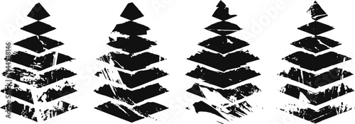 abstract black grunge pine trees silhouettes in modern geometric style, winter holiday decoration