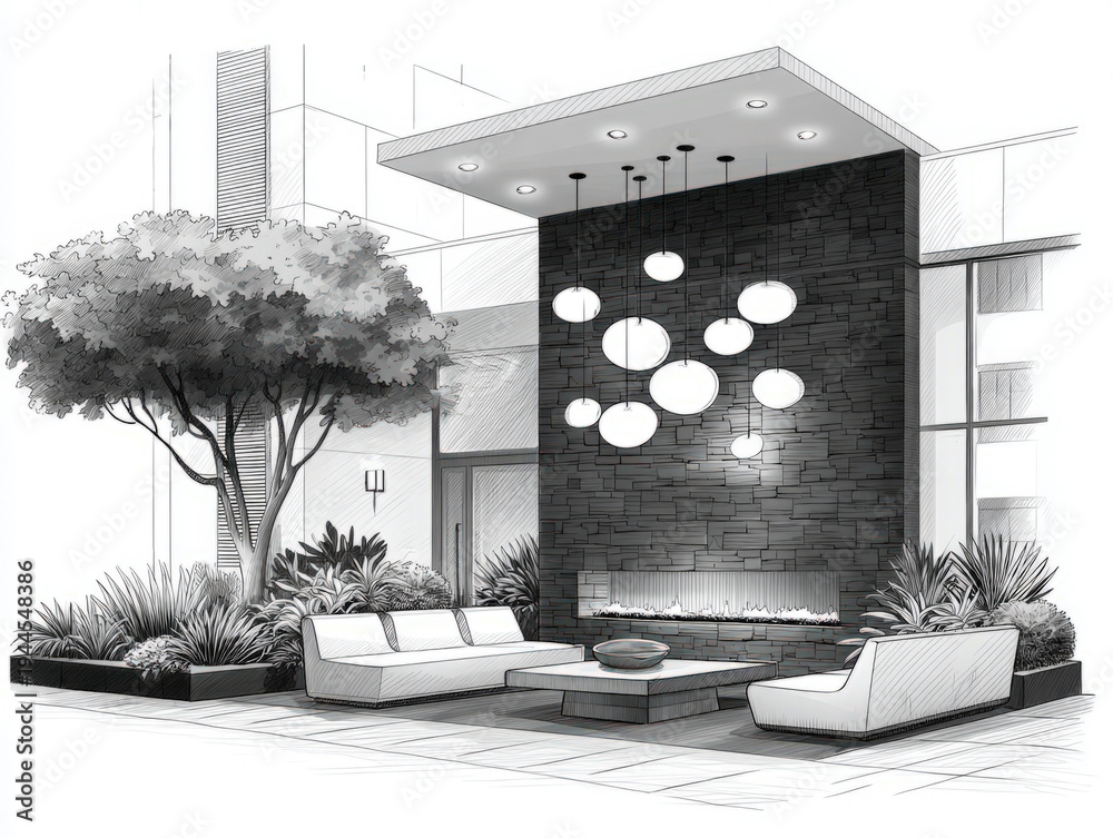 Fototapeta premium Office interior doodle sketch