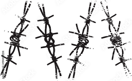 Grunge barbed wire illustration with distressed texture and sharp metal spikes