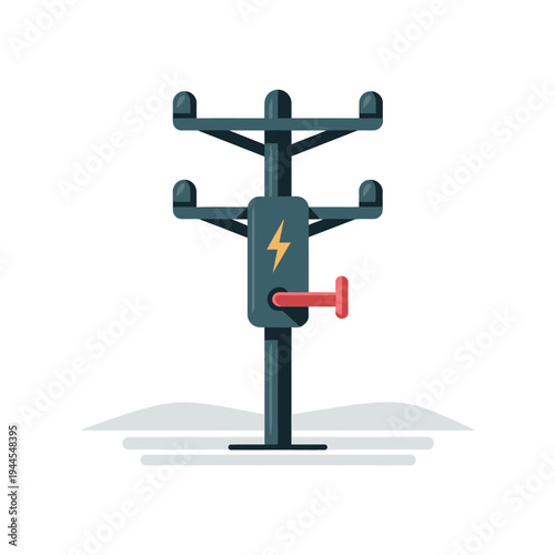 Electric utility pole with transformer line icon, representing power distribution, electrical infrastructure and energy transmission concept.