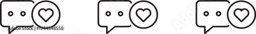 Social Media Like Comment Line Icons, Chat Message Heart Notification Outline Vector Set
