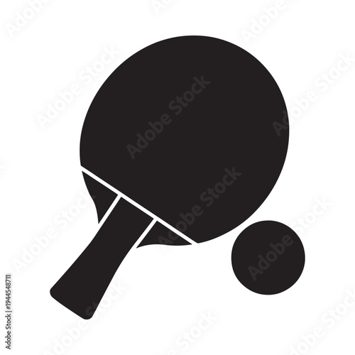 Simple black silhouette of a ping pong paddle and ball