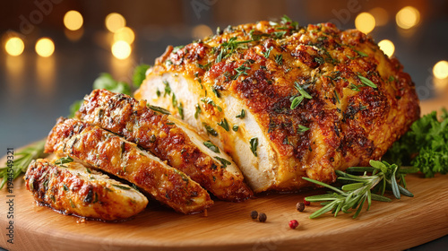 A partially carved roast ch...