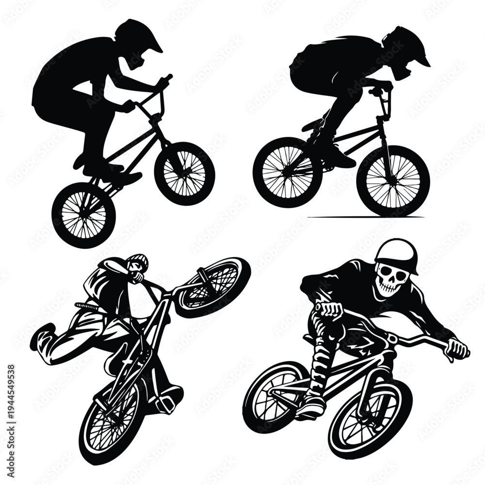 Fototapeta premium BMX Riders Performing Tricks Illustration Set