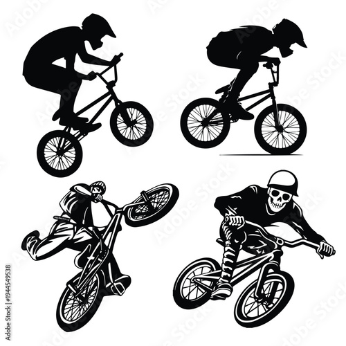 BMX Riders Performing Tricks Illustration Set