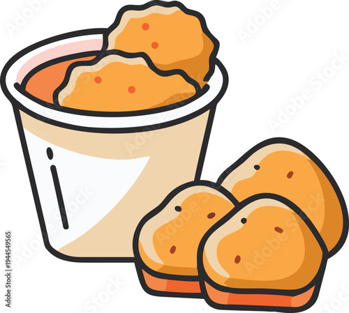 Chicken Nuggets with Red Dipping Sauce Keywords: chicken nuggets, dipping sauce, ketchup, fast