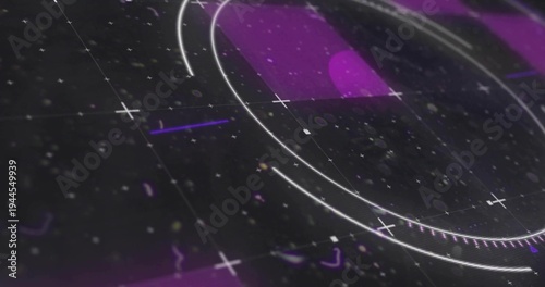 Displaying circular HUD element filling center on dark display, with white arcs and purple panel