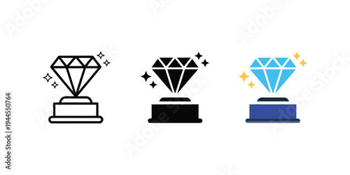 Εκτύπωση καμβά Luxury diamond display line icon set, representing premium quality, high value products and exclusive branding design concept