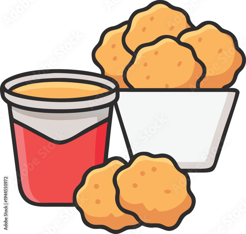 Chicken Nuggets with Two Sauces Keywords: chicken nuggets, dipping sauce, ketchup, cheese sauce