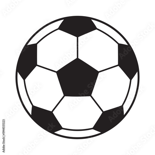 A simple black and white illustration of a classic soccer ball
