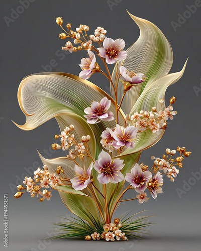 Delicate abstract flower art flowing leaves high resolution picture