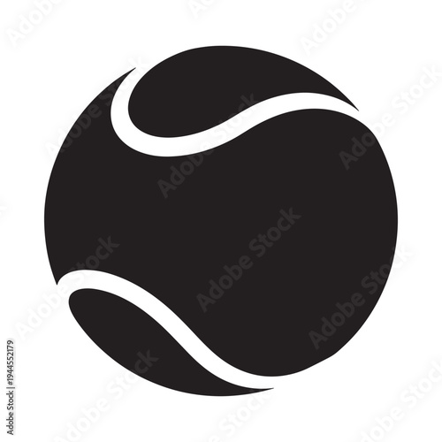 A simple black and white illustration of a classic tennis ball