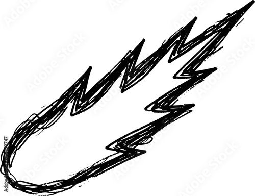 hand drawn comet illustration with lightning shaped tail and rough sketch