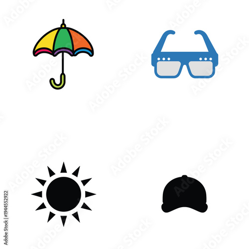 Colorful Umbrella Glasses Sun Hat blue glasses black hat