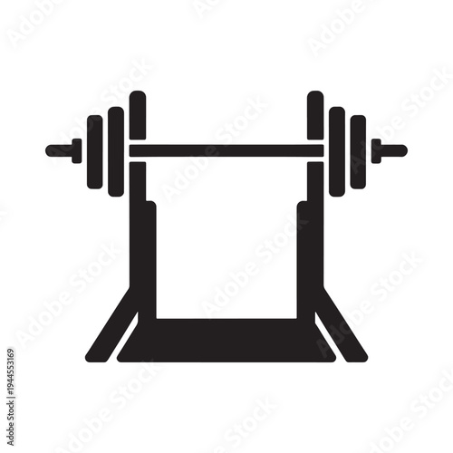 Black silhouette of a weightlifting barbell and bench press rack
