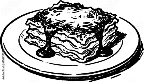 Delicious layered lasagna slice with sauce on plate, italian traditional cuisine meal