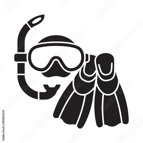 Black silhouette icon depicting scuba diving gear mask snorkel and fins