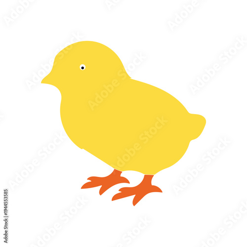 Flat Yellow Baby Chick Standing Bird Illustration with Orange Feet