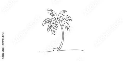 A minimalist continuous line drawing illustration of a tropical palm tree on a white background Vector, illustration