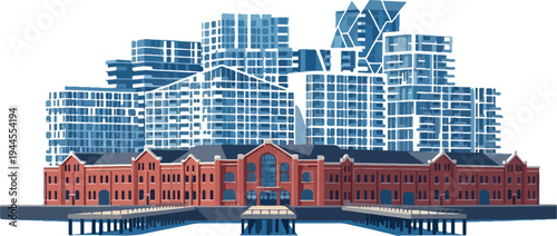 Vector illustration of city skyline with bridge and buildings